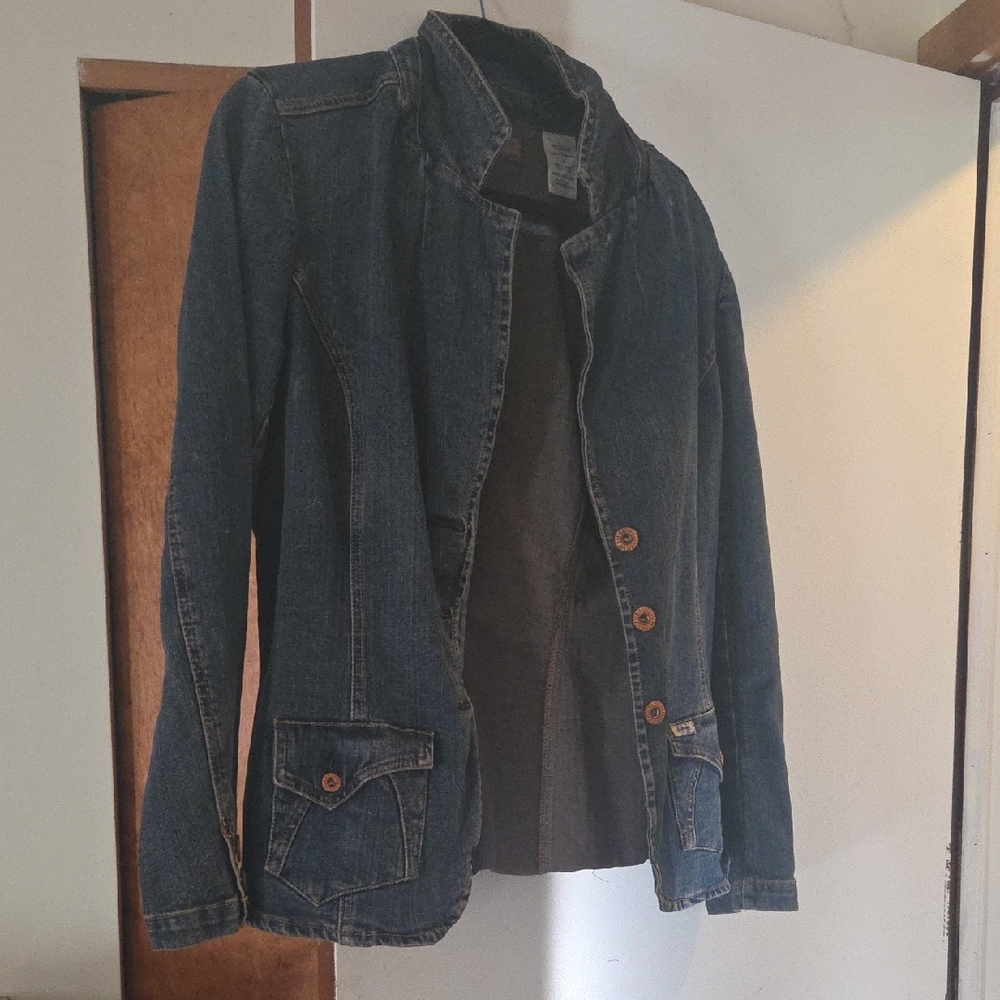 Signature by Levi Strauss Dark Blue Jean Jacket with Brown Accents